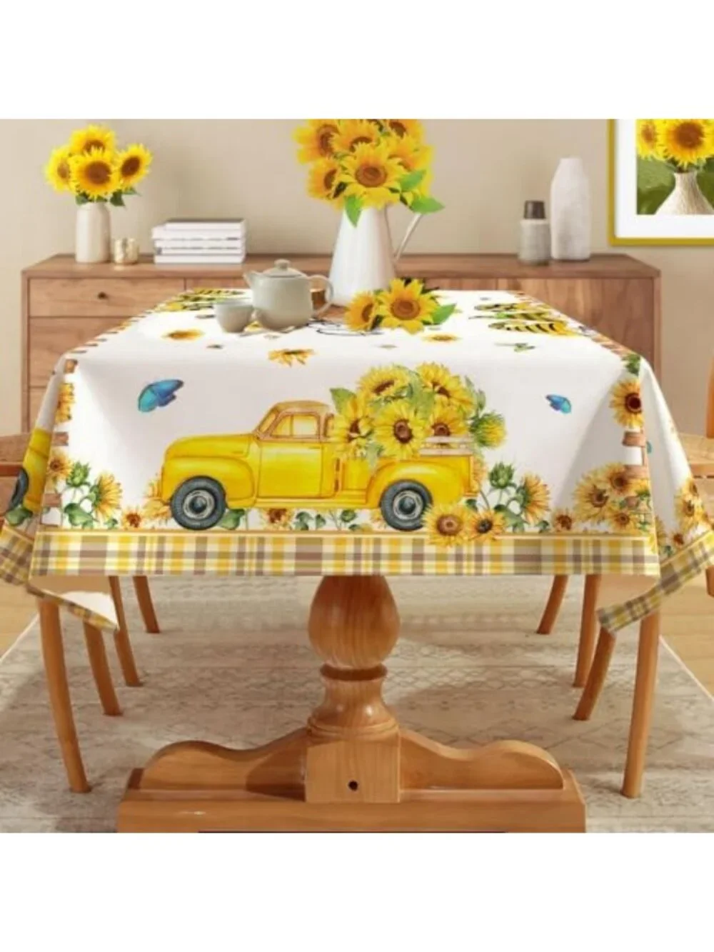 Summer Sunflower Rectangle Tablecloth 52x70 Inch - Vibrant Floral Decor
